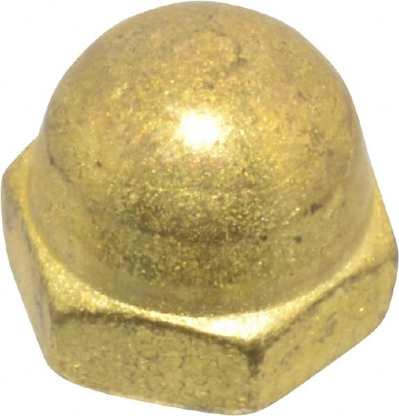 Value Collection - #6-32 UNC, 5/16" Width Across Flats, Uncoated, Brass Acorn Nut - 1/4" Overall Height - Exact Tooling