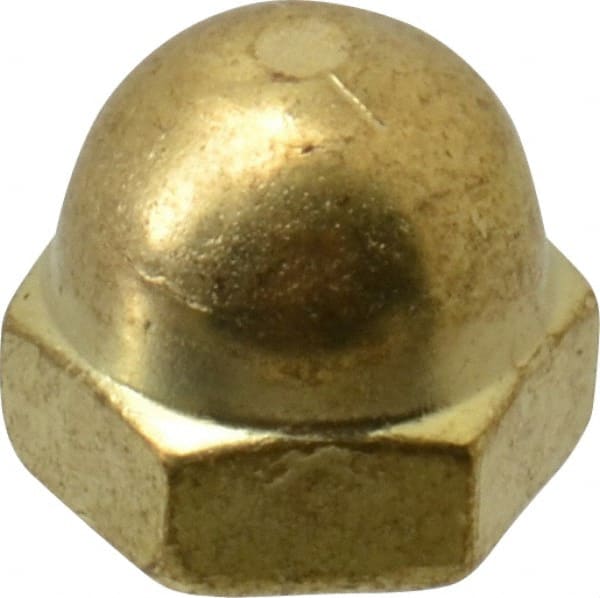 Value Collection - #8-32 UNC, 5/16" Width Across Flats, Uncoated, Brass Acorn Nut - 1/4" Overall Height - Exact Tooling