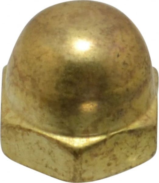 Value Collection - #10-24 UNC, 3/8" Width Across Flats, Uncoated, Brass Acorn Nut - 9/32" Overall Height - Exact Tooling