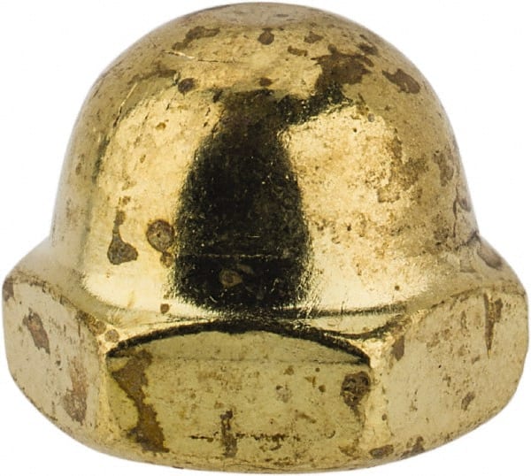 Value Collection - 1/4-20" UNC, 7/16" Width Across Flats, Uncoated, Brass Acorn Nut - 21/64" Overall Height - Exact Tooling