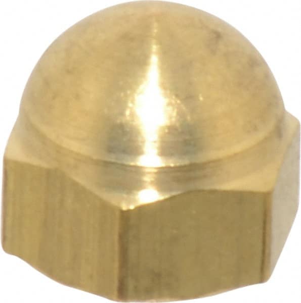 Value Collection - #10-32 UNF, 3/8" Width Across Flats, Uncoated, Brass Acorn Nut - 11/32" Overall Height - Exact Tooling