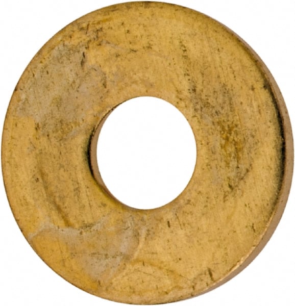 Value Collection - #6 Screw, Brass Standard Flat Washer - 0.147" ID x 3/8" OD, 0.032" Thick, Plain Finish - Exact Tooling