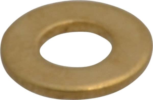 Value Collection - #10 Screw, Brass Standard Flat Washer - 0.2" ID x 7/16" OD, 0.036" Thick, Plain Finish - Exact Tooling