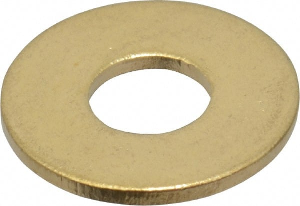 Value Collection - #10 Screw, Brass Standard Flat Washer - 0.2" ID x 1/2" OD, 0.04" Thick, Plain Finish - Exact Tooling