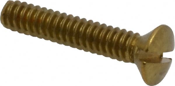 Made in USA - #6-32 UNC, 3/4" OAL Slotted Drive Machine Screw - Oval Head, Brass, Uncoated, Without Washer - Exact Tooling