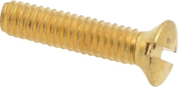 Value Collection - #8-32 UNC, 3/4" OAL Slotted Drive Machine Screw - Oval Head, Brass, Uncoated, Without Washer - Exact Tooling