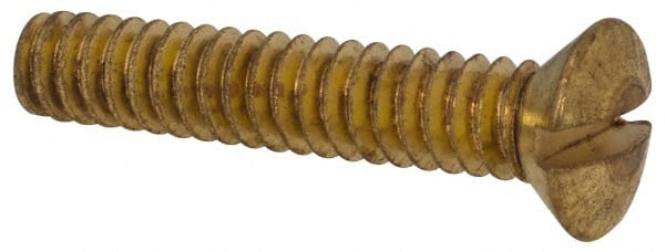 Value Collection - #10-24 UNC, 1" OAL Slotted Drive Machine Screw - Oval Head, Brass, Uncoated, Without Washer - Exact Tooling