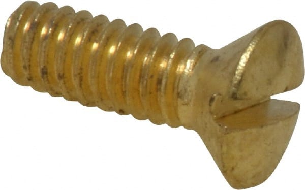 Value Collection - 1/4-20 UNC, 3/4" OAL Slotted Drive Machine Screw - Oval Head, Brass, Uncoated, Without Washer - Exact Tooling