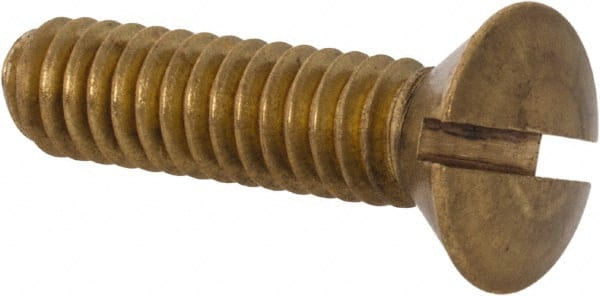Value Collection - 1/4-20 UNC, 1" OAL Slotted Drive Machine Screw - Oval Head, Brass, Uncoated, Without Washer - Exact Tooling