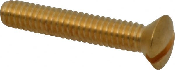 Value Collection - 1/4-20 UNC, 1-1/2" OAL Slotted Drive Machine Screw - Oval Head, Brass, Uncoated, Without Washer - Exact Tooling