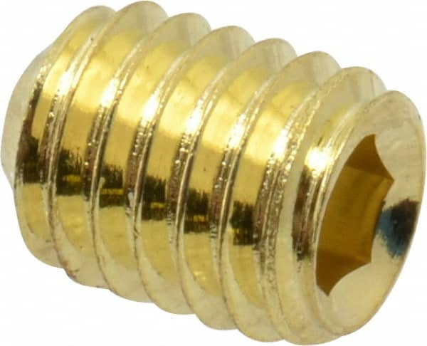Value Collection - #10-32 UNF, 1/4" OAL, Cup Point Set Screw - Brass, 3/32" Key - Exact Tooling