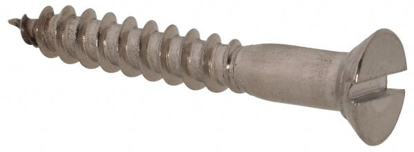 Value Collection - #6, 1" OAL, Slotted Drive, Flat Head Wood Screw - Stainless Steel, Grade 18-8 - Exact Tooling