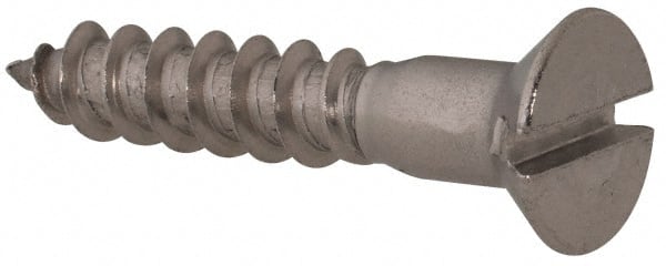 Value Collection - #12, 1-1/4" OAL, Slotted Drive, Flat Head Wood Screw - Stainless Steel, Grade 18-8 - Exact Tooling