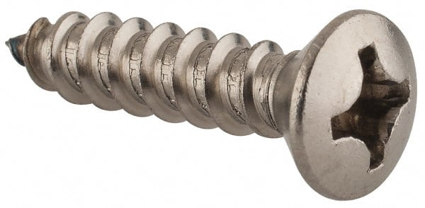 Value Collection - #12 Oval Head Phillips Sheet Metal Screw - Stainless Steel, 1" OAL, Grade 18-8 - Exact Tooling