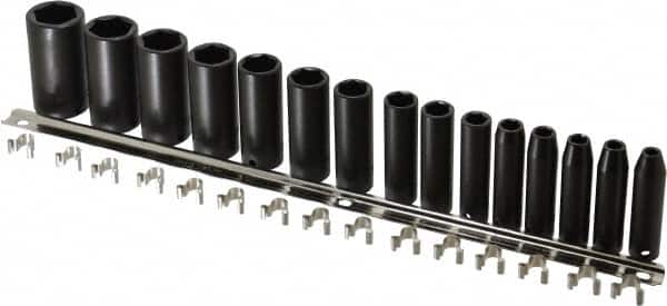Proto - 15 Piece 3/8" Drive Deep Well Impact Socket Set - 6 Points, 1/4" to 1" Range, Inch Measurement Standard - Exact Tooling