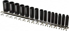 Proto - 15 Piece 3/8" Drive Deep Well Impact Socket Set - 6 Points, 1/4" to 1" Range, Inch Measurement Standard - Exact Tooling