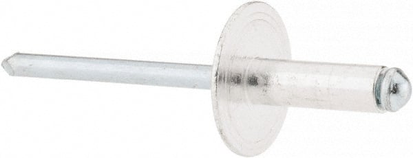 RivetKing - Size 66 Large Flange Dome Head Aluminum Open End Blind Rivet - Steel Mandrel, 0.251" to 3/8" Grip, 5/8" Head Diam, 0.192" to 0.196" Hole Diam, 0.575" Length Under Head, 3/16" Body Diam - Exact Tooling