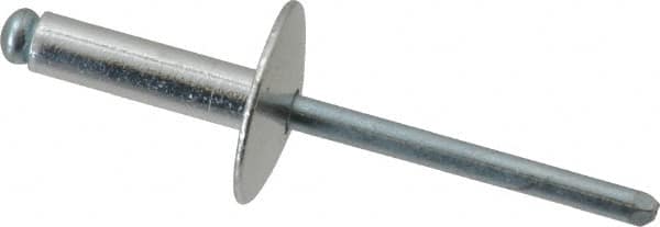 RivetKing - Size 68 Large Flange Dome Head Aluminum Open End Blind Rivet - Steel Mandrel, 0.376" to 1/2" Grip, 5/8" Head Diam, 0.192" to 0.196" Hole Diam, 0.7" Length Under Head, 3/16" Body Diam - Exact Tooling
