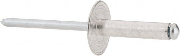 RivetKing - Size 610 Large Flange Dome Head Aluminum Open End Blind Rivet - Steel Mandrel, 0.501" to 5/8" Grip, 5/8" Head Diam, 0.192" to 0.196" Hole Diam, 0.825" Length Under Head, 3/16" Body Diam - Exact Tooling
