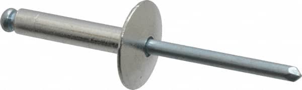 RivetKing - Size 612 Large Flange Dome Head Aluminum Open End Blind Rivet - Steel Mandrel, 0.626" to 3/4" Grip, 5/8" Head Diam, 0.192" to 0.196" Hole Diam, 0.95" Length Under Head, 3/16" Body Diam - Exact Tooling