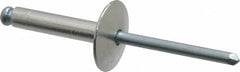 RivetKing - Size 612 Large Flange Dome Head Aluminum Open End Blind Rivet - Steel Mandrel, 0.626" to 3/4" Grip, 5/8" Head Diam, 0.192" to 0.196" Hole Diam, 0.95" Length Under Head, 3/16" Body Diam - Exact Tooling