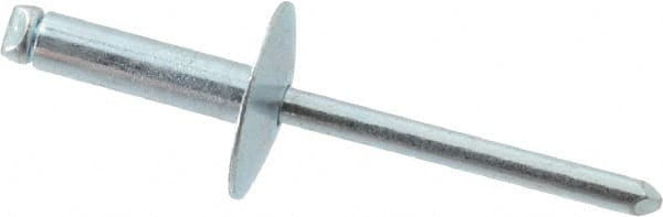 RivetKing - Size 68 Large Flange Dome Head Steel Open End Blind Rivet - Steel Mandrel, 0.376" to 1/2" Grip, 5/8" Head Diam, 0.192" to 0.196" Hole Diam, 0.7" Length Under Head, 3/16" Body Diam - Exact Tooling