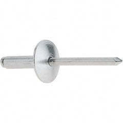RivetKing - Size 68 Large Flange Dome Head Aluminum Open End Blind Rivet - Aluminum Mandrel, 0.376" to 1/2" Grip, 5/8" Head Diam, 0.192" to 0.196" Hole Diam, 0.7" Length Under Head, 3/16" Body Diam - Exact Tooling