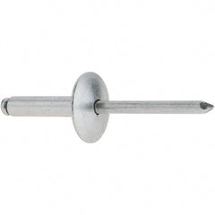 RivetKing - Size 610 Large Flange Dome Head Aluminum Open End Blind Rivet - Aluminum Mandrel, 0.501" to 5/8" Grip, 5/8" Head Diam, 0.192" to 0.196" Hole Diam, 0.825" Length Under Head, 3/16" Body Diam - Exact Tooling