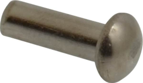 RivetKing - 1/8" Body Diam, Round Uncoated Stainless Steel Solid Rivet - 3/8" Length Under Head, Grade 18-8 - Exact Tooling