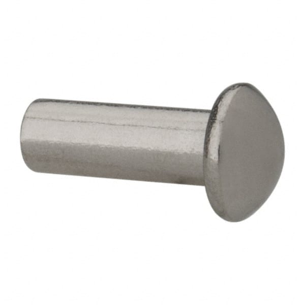 RivetKing - 3/16" Body Diam, Round Uncoated Stainless Steel Solid Rivet - 1/2" Length Under Head, Grade 18-8 - Exact Tooling