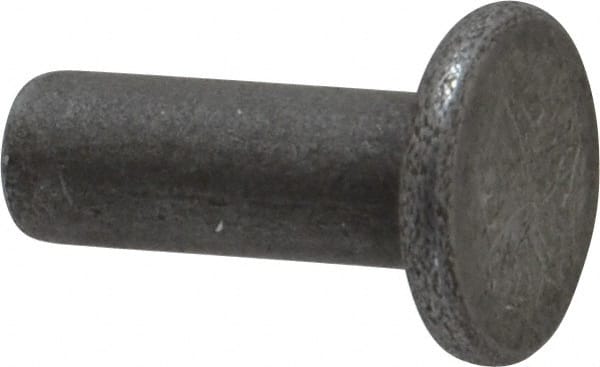 RivetKing - 3/16" Body Diam, Flat Uncoated Steel Solid Rivet - 1/2" Length Under Head - Exact Tooling