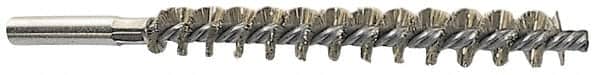 Schaefer Brush - 4" Brush Length, 7/8" Diam, Double Stem, Single Spiral Tube Brush - 6-1/4" Long, Brass, 12-24 Female Connection - Exact Tooling