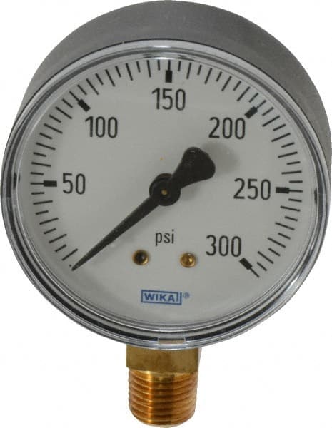 Wika - 2-1/2" Dial, 1/4 Thread, 0-300 Scale Range, Pressure Gauge - Lower Connection Mount, Accurate to 3-2-3% of Scale - Exact Tooling