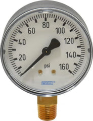 Wika - 2-1/2" Dial, 1/4 Thread, 0-160 Scale Range, Pressure Gauge - Lower Connection Mount, Accurate to 3-2-3% of Scale - Exact Tooling