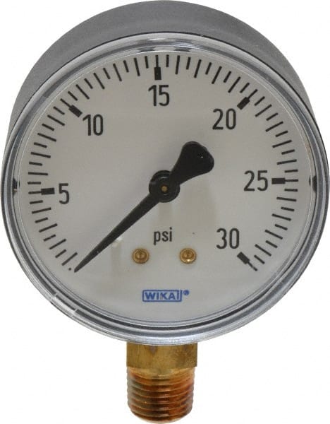 Wika - 2-1/2" Dial, 1/4 Thread, 0-30 Scale Range, Pressure Gauge - Lower Connection Mount, Accurate to 3-2-3% of Scale - Exact Tooling