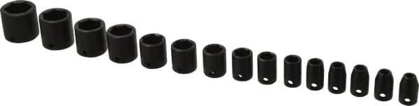 Proto - 15 Piece 3/8" Drive Impact Socket Set - 6 Points, 1/4" to 1" Range, Inch Measurement Standard - Exact Tooling