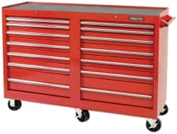 Proto - 1,800 Lb Capacity, 14 Drawer Mobile Workstation - 54" Wide x 18" Deep x 42" High, Steel, Red - Exact Tooling