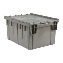Quantum Storage - 4 Cu Ft, Gray Polypropylene Attached-Lid Container - Stacking, Nesting, 28.1" Long x 20.6" Wide x 15.6" High, Lid Included - Exact Tooling