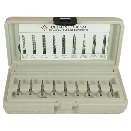 9 Piece Solid Carbide Bur Set - Includes: SA–42, SA–43, SC–41, SC–42, SD–42, SE–41, SF–42, SG–42, SM–43 - Exact Tooling