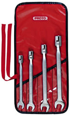 Proto - 4 Piece, 7/16" to 5/8", 12 Point Flex Head Combination Wrench Set - Inch Measurement Standard, Satin Finish, Comes in Nylon Roll - Exact Tooling