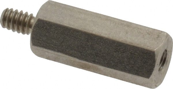 Electro Hardware - #4-40, 13/16" OAL, 1/4" Across Flats, Stainless Steel Hex Male/Female Circuit Board Standoffs - 1/4" Thread Depth, 5/8" Body Length, Bright Finish - Exact Tooling