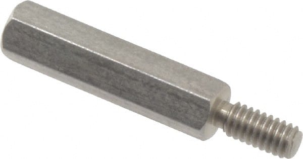 Electro Hardware - #8-32, 1-3/8" OAL, 1/4" Across Flats, Stainless Steel Hex Male/Female Circuit Board Standoffs - 7/16" Thread Depth, 1" Body Length, Bright Finish - Exact Tooling