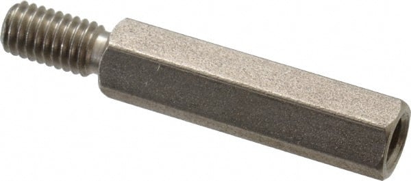 Electro Hardware - #10-32, 1-3/8" OAL, 1/4" Across Flats, Stainless Steel Hex Male/Female Circuit Board Standoffs - 1/2" Thread Depth, 1" Body Length, Bright Finish - Exact Tooling