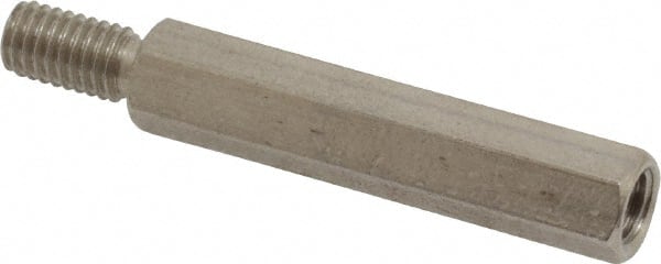 Electro Hardware - #10-32, 1-5/8" OAL, 1/4" Across Flats, Stainless Steel Hex Male/Female Circuit Board Standoffs - 1/2" Thread Depth, 1-1/4" Body Length, Bright Finish - Exact Tooling