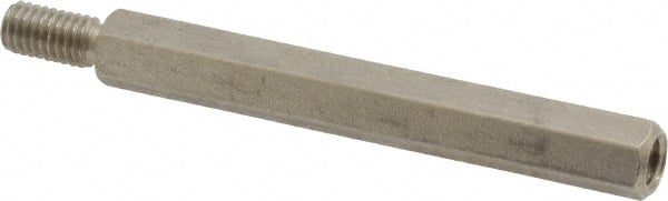 Electro Hardware - #10-32, 2-3/8" OAL, 1/4" Across Flats, Stainless Steel Hex Male/Female Circuit Board Standoffs - 1/2" Thread Depth, 2" Body Length, Bright Finish - Exact Tooling