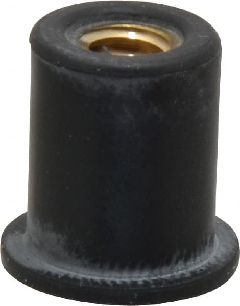 Au-Ve-Co Products - 1/4-20, 5/8" Diam x 0.051" Thick Flange, Rubber Insulated Rivet Nut - UNC Thread, Neoprene, 19/32" Long x 1/2" Body Diam, 0.641" OAL - Exact Tooling
