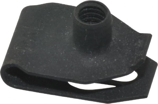 Value Collection - #8-32 Screw, 0.025 to 0.15" Thick, Spring Steel Extruded Tapped Hole U Nut - 3/8" Center Edge, Black Phosphate Finish - Exact Tooling