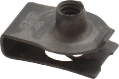 Au-Ve-Co Products - #10-24 Screw, 0.025 to 1/8" Thick, Spring Steel Extruded Tapped Hole U Nut - 15/32" Center Edge, Black Phosphate Finish - Exact Tooling