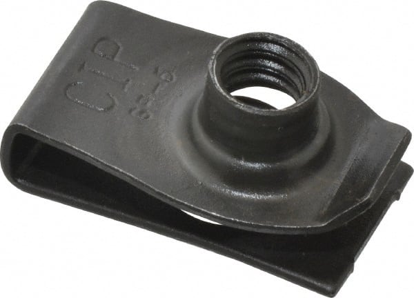 Value Collection - 1/4-20 Screw, 0.025 to 0.15" Thick, Spring Steel Extruded Tapped Hole U Nut - 17/32" Center Edge, Black Phosphate Finish - Exact Tooling