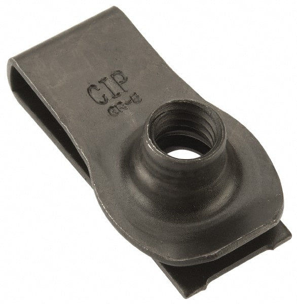 Value Collection - 3/8-16 Screw, 0.05 to 0.2" Thick, Spring Steel Extruded Tapped Hole U Nut - 1-1/8" Center Edge, Black Phosphate Finish - Exact Tooling